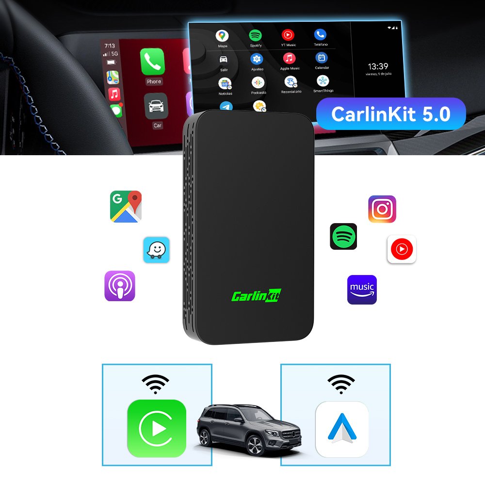 Carlinkit 5.0 Android Auto Carplay 2 in 1 Adapter Module Portable Stereo Universal Wireless Carplay Box